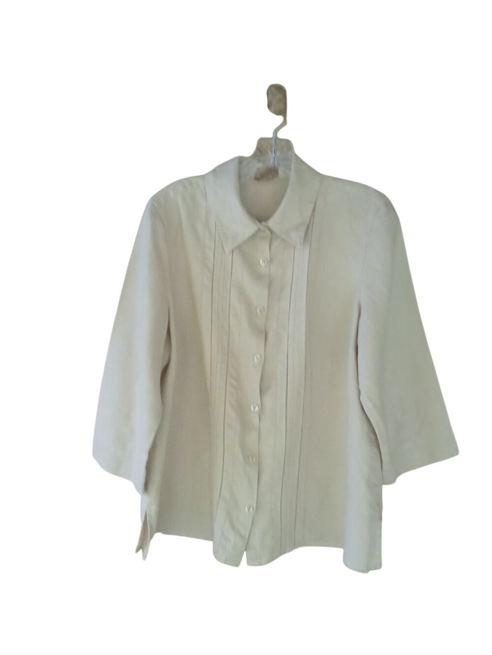 Choices Natural Flax 3/4 Sleeve Button Down Linen Shirt Large
